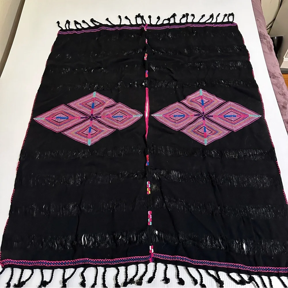 Hand Embroidered Woven Huipil Poncho from Mexico Black - Picture 3 of 10